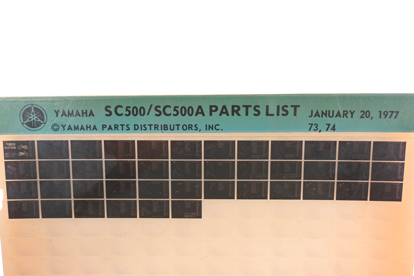 OEM Yamaha AN002-186 SC500/SC500A Parts List Microfiche Rev:1/20/1977
