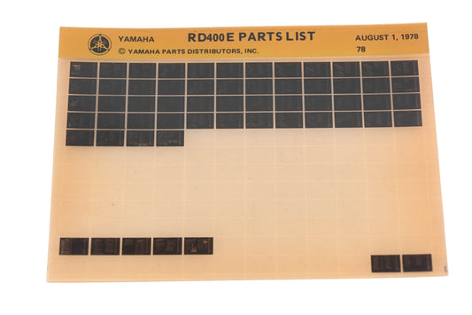 OEM Yamaha AN002-188 RD400E Parts List Microfiche Rev:8/1/1978