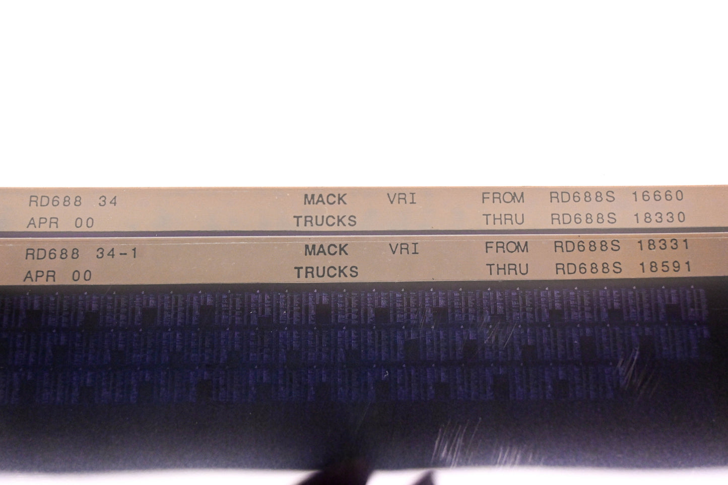 Mack RD688 34, RD688 34-1 RD688S16660 - RD688S18591 VRI Microfiche Lot of 2 NOS