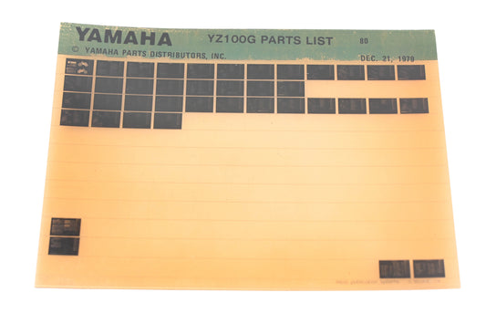 OEM Yamaha AN002-190 YZ100G Parts List Microfiche Rev:12/21/1979