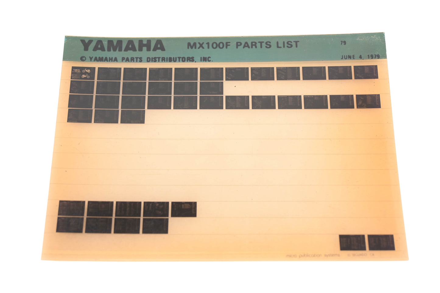 OEM Yamaha AN002-191 MX100F Parts List Microfiche Rev:6/4/1979