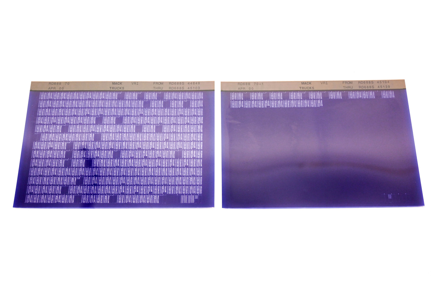 Mack RD688 70, RD688 70-1 RD688S44648 - RD688S45139 VRI Microfiche Lot of 2 NOS