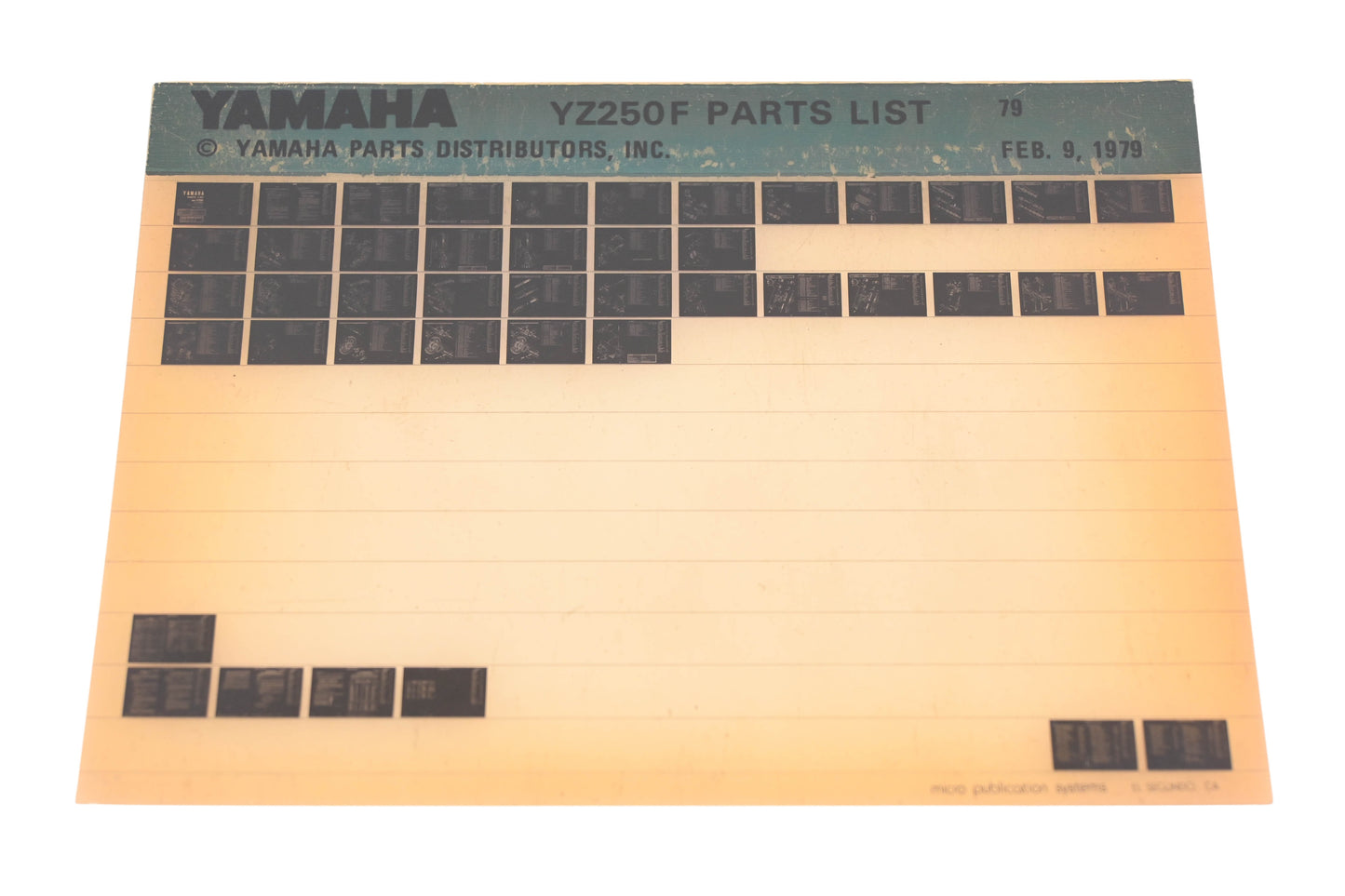 OEM Yamaha AN002-192 YZ250F Parts List Microfiche Rev:2/9/1979
