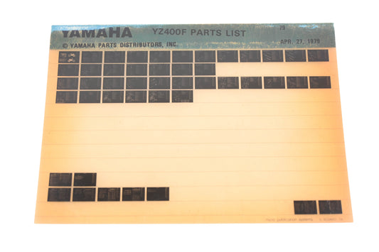 OEM Yamaha AN002-193 YZ400F Parts List Microfiche Rev:4/27/1979