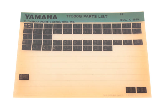 OEM Yamaha AN002-194 TT500G Parts List Microfiche Rev:12/7/1979