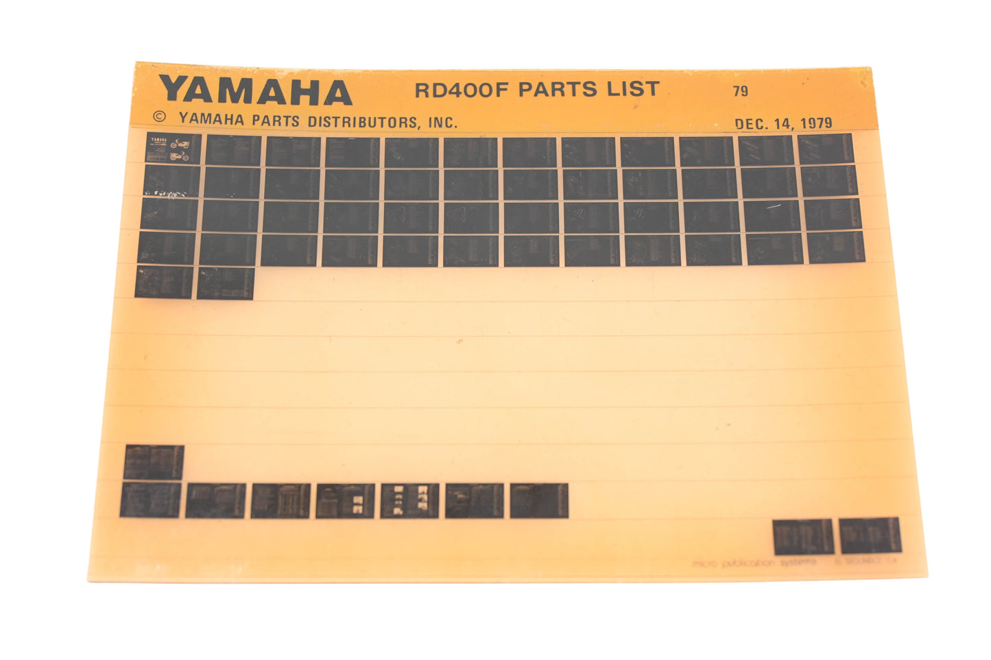 OEM Yamaha AN002-195 RD400F Parts List Microfiche Rev:12/14/1979