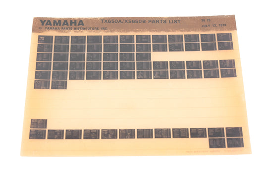 OEM Yamaha AN002-196 TX650A/XS650B Parts List Microfiche Rev:7/13/1979
