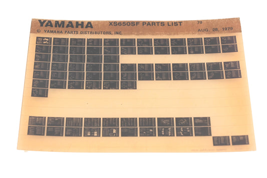 OEM Yamaha AN002-198 XS650SF Parts List Microfiche Rev:8/28/1979