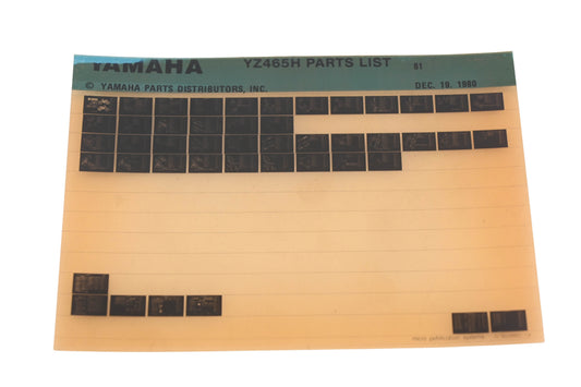 OEM Yamaha AN002-200 YZ465H Parts List Microfiche Rev:12/19/1980