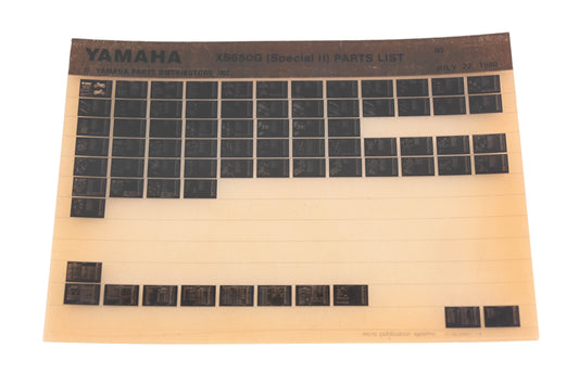 OEM Yamaha AN002-201 XS650G Special II Parts List Microfiche Rev:7/22/1980