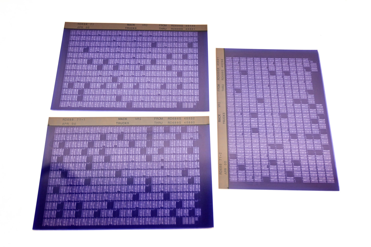Mack RD688 71, RD688 71-1 RD688S45140 - RD688S46266 VRI Microfiche Lot of 3 NOS