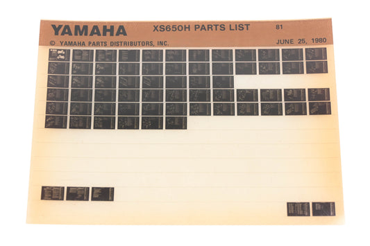 OEM Yamaha AN002-203 XS650H Parts List Microfiche Rev:6/25/1980
