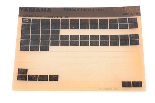 OEM Yamaha AN002-208 XS400H Parts List Microfiche Rev:11/6/1980