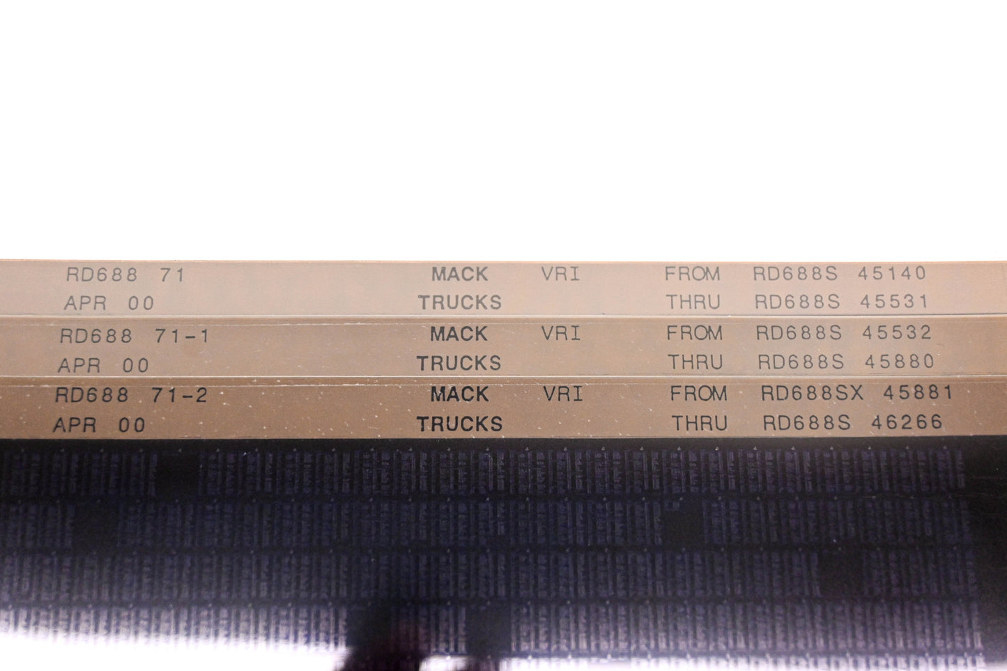 Mack RD688 71, RD688 71-1 RD688S45140 - RD688S46266 VRI Microfiche Lot of 3 NOS