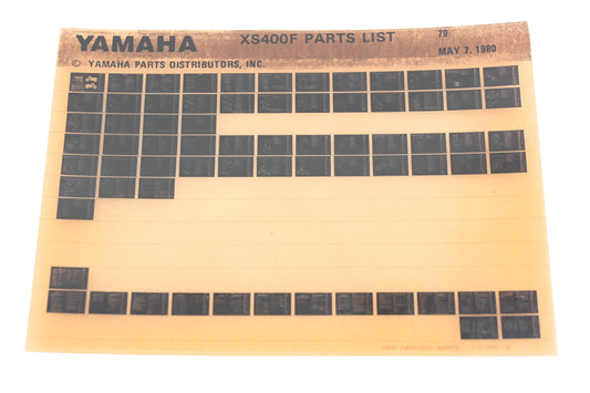 OEM Yamaha AN002-209 XS400F Parts List Microfiche Rev:5/7/1980