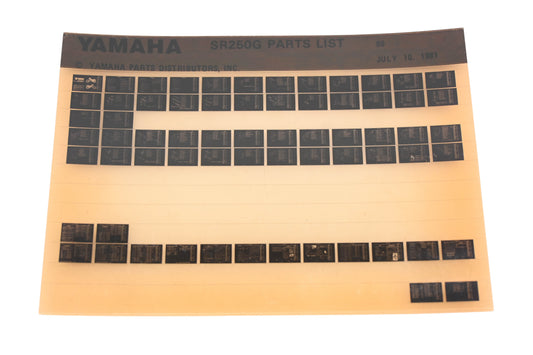 OEM Yamaha AN002-210 SR250G Parts List Microfiche Rev:7/10/1980