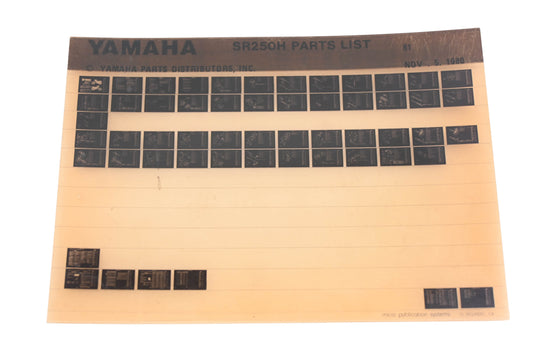 OEM Yamaha AN002-211 SR250H Parts List Microfiche Rev:11/5/1980