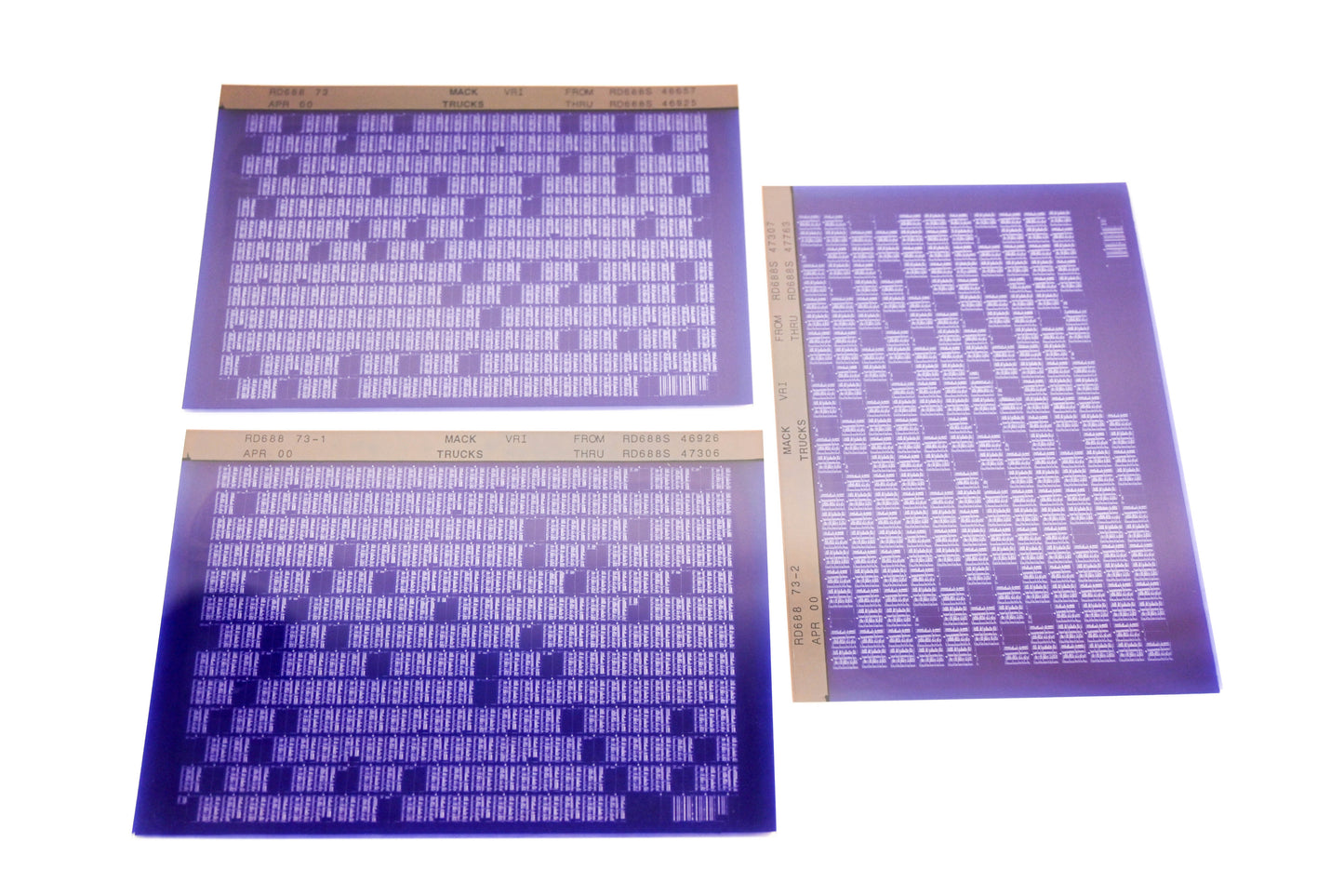 Mack RD688 73, RD688 73-1, RD688 73-2 RD688S46657 - RD688S47763 VRI Microfiche Lot of 3 NOS
