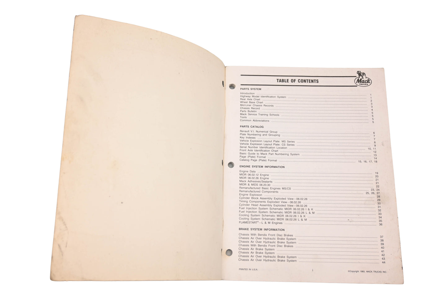 Mack YO007-56 1993 Mid-Liner Parts Operations Reference Guide