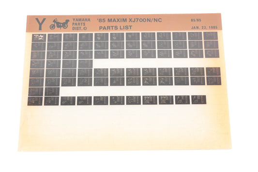 OEM Yamaha AN002-212 1985 Maxim XJ700N/NC Parts List Microfiche Rev:1/23/1985