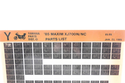 OEM Yamaha AN002-212 1985 Maxim XJ700N/NC Parts List Microfiche Rev:1/23/1985