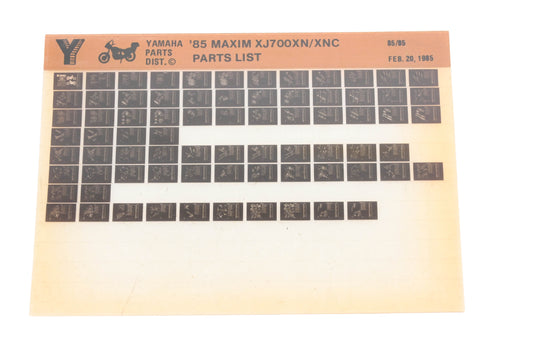 OEM Yamaha AN002-213 1985 Maxim XJ700XN/XNC Parts List Microfiche Rev:2/20/1985