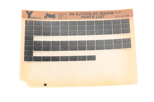 OEM Yamaha AN002-214 1986 XJ700S/SC Maxim Parts List Microfiche Rev:10/29/1985