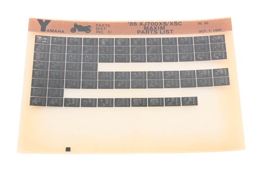 OEM Yamaha AN002-215 1986 XJ700XS/XSC Maxim Parts List Microfiche Rev:10/1/1985