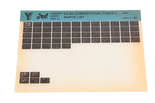 OEM Yamaha AN002-216 1983/84 Competition IT490K/L Parts List Microfiche Rev:4/4/1985