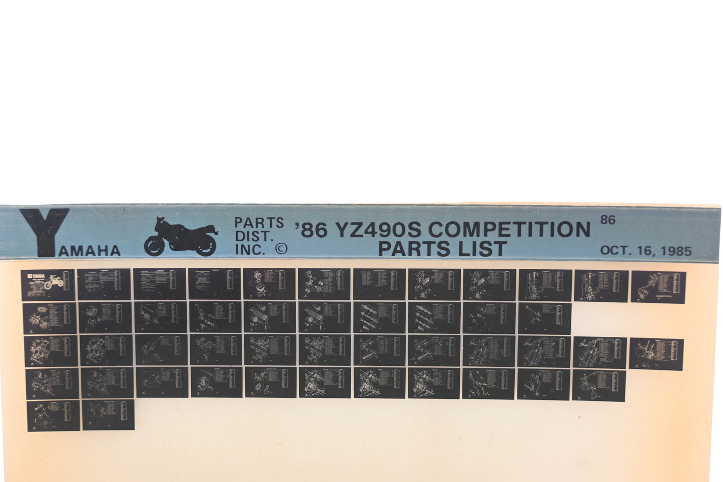 OEM Yamaha AN002-217 1986 YZ490S Competition Parts List Microfiche Rev:10/16/1985