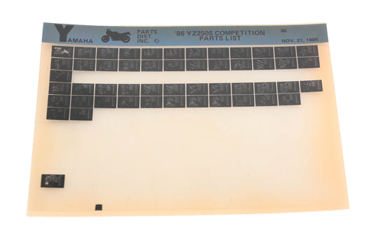 OEM Yamaha AN002-218 1986 YZ250S Competition Parts List Microfiche Rev:11/21/1985