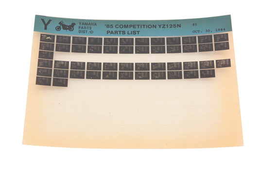 OEM Yamaha AN002-220 1985 Competition YZ125N Parts List Microfiche Rev:10/30/1984