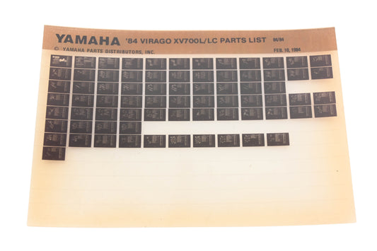 OEM Yamaha AN002-222 1984 Virago XV700L/LC Parts List Microfiche Rev:2/10/1984