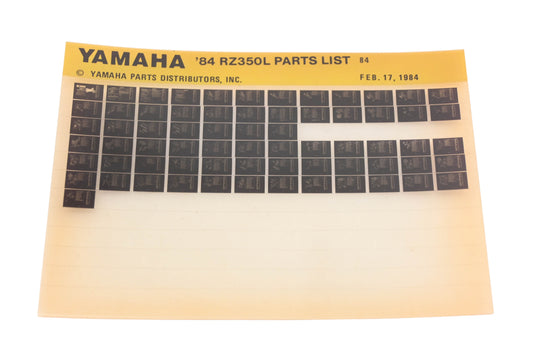 OEM Yamaha AN002-223 1984 RZ350L Parts List Microfiche Rev:2/17/1984