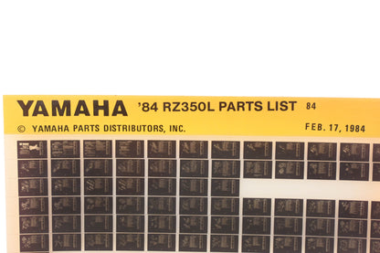 OEM Yamaha AN002-223 1984 RZ350L Parts List Microfiche Rev:2/17/1984