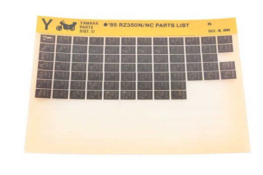 OEM Yamaha AN002-224 1985 RZ350N/NC Parts List Microfiche Rev:12/18/1984