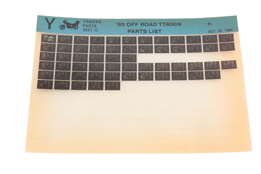 OEM Yamaha AN002-225 1985 Off Road TT600N parts List Microfiche Rev:10/26/1984