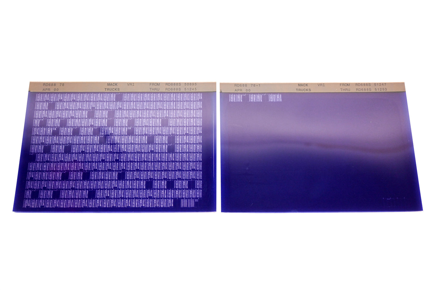 Mack RD688 78, RD688 78-1 RD688S50895 - RD688S51253 VRI Microfiche Lot of 2 NOS