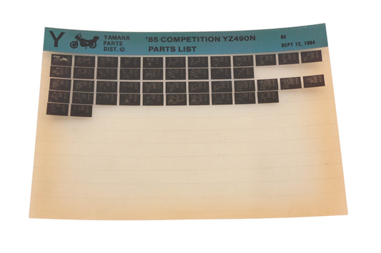 OEM Yamaha AN002-226 1985 Competition YZ490N Parts List Microfiche Rev:9/12/1984