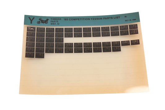 OEM Yamaha AN002-227 1985 Competition YZ250N Parts List Microfiche Rev:10/19/1984