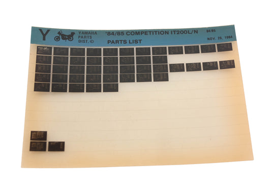 OEM Yamaha AN002-228 1984/85 Competition IT200L/N Parts List Microfiche Rev:11/26/1984