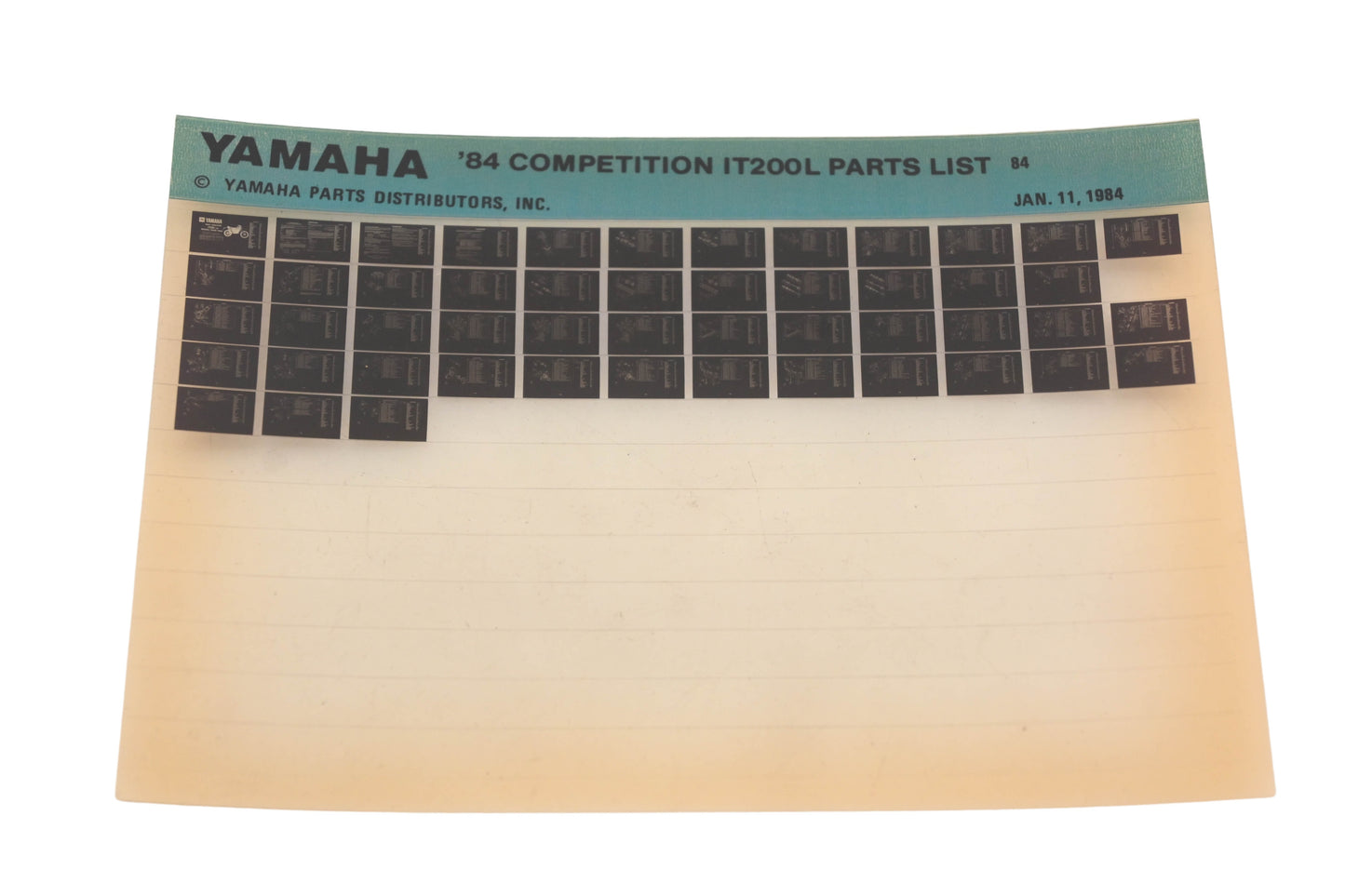 OEM Yamaha AN002-229 1984 Competition IT200L Parts List Microfiche Rev:1/11/1984