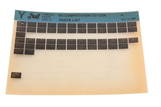 OEM Yamaha AN002-231 1985 Competition YZ125N Parts List Microfiche Rev:12/12/1984