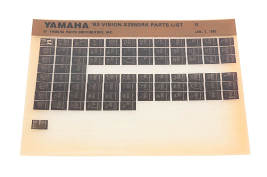 OEM Yamaha AN002-234 1983 Vision XZ550RK Parts List Microfiche Rev:1/7/1983