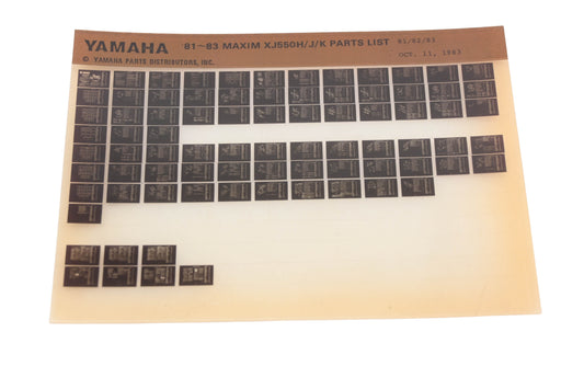 OEM Yamaha AN002-235 1981-83 Maxim XJ55H/J/K Parts List Microfiche Rev:10/11/1983