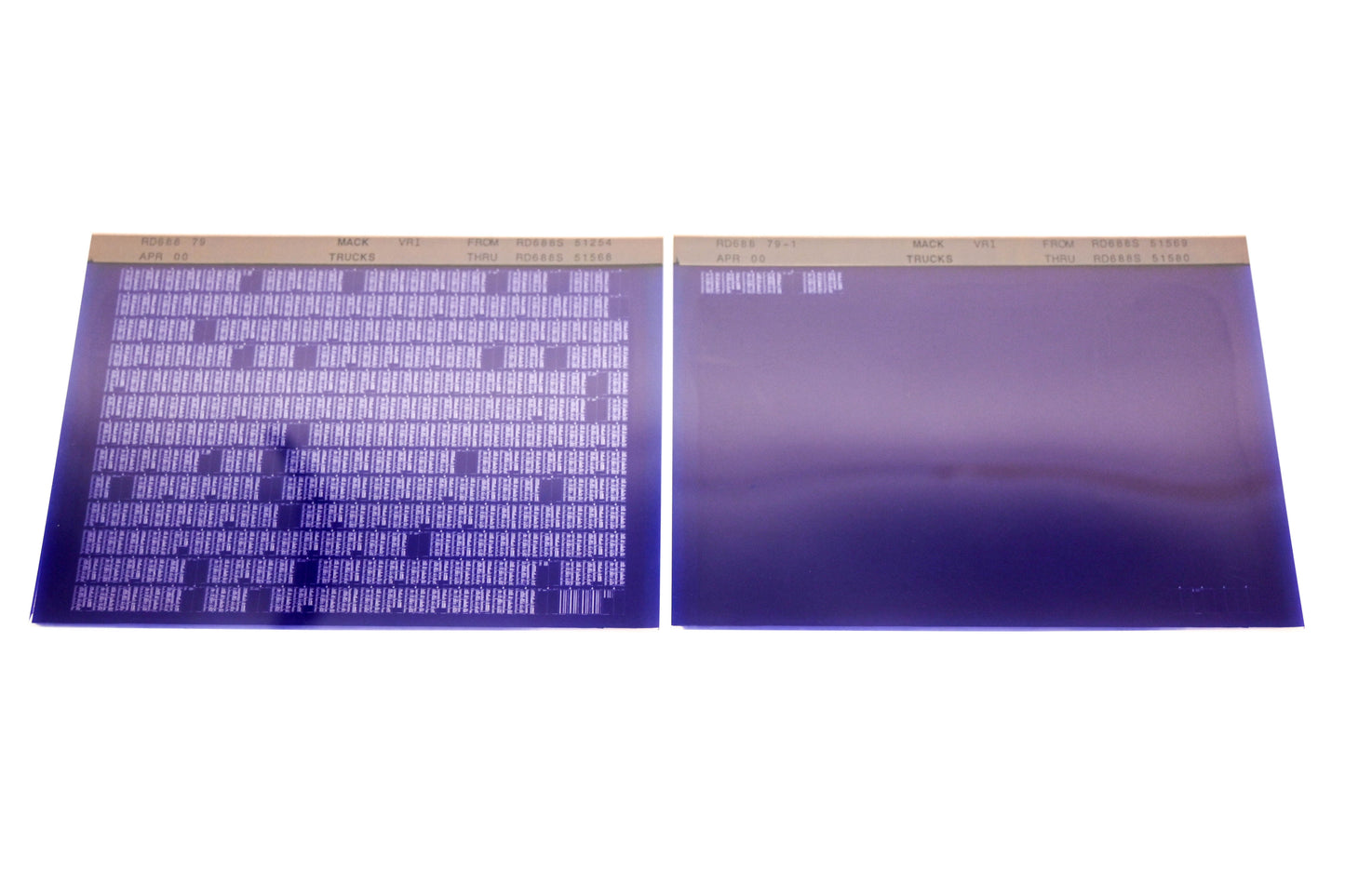 Mack RD688 79, RD688 79-1 RD688S51254 - RD68851580 VRI Microfiche Lot of 2 NOS