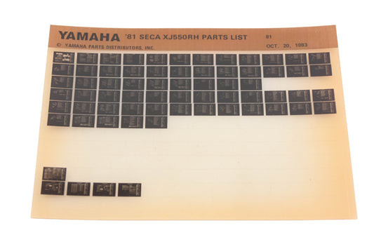 OEM Yamaha AN002-237 1981 SECA XJ550RH Parts List Microfiche Rev:10/20/1983