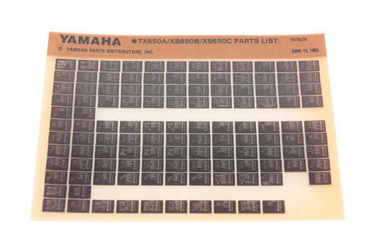 OEM Yamaha AN002-238 1974-76 TX650A/XS650B/XS650C Parts List Microfiche Rev:6/15/1983