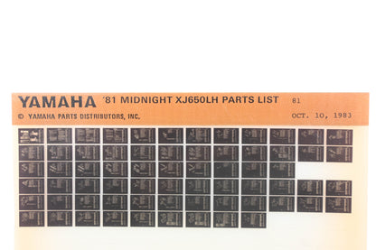 OEM Yamaha AN002-240 1981 Midnight XJ650LH Parts List Microfiche Rev:10/10/1983