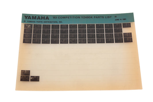 OEM Yamaha AN002-244 1983 Competition YZ490K Parts List Microfiche Rev:6/14/1983